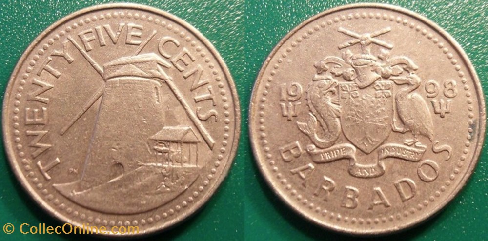 25 Cents 1998 monnaie monde barbade 25 cents 1998