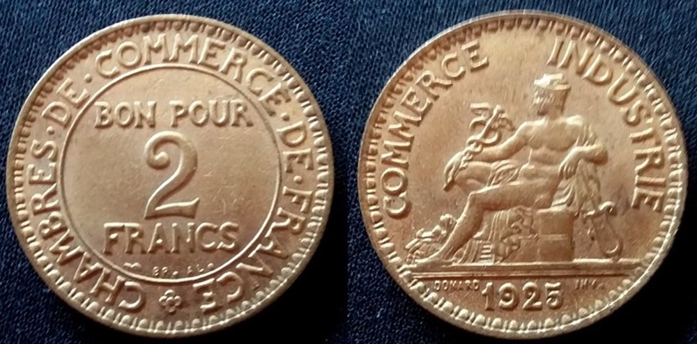 monnaies monde france jb 2 francs domard 1925 27mm 8g