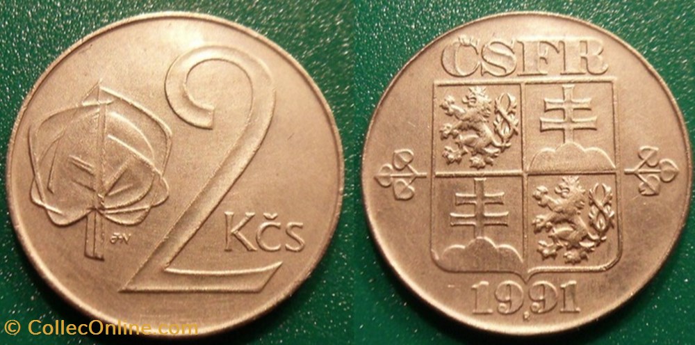 2 Koruny 1991 monnaie monde tchecoslovaquie 2 koruny 1991