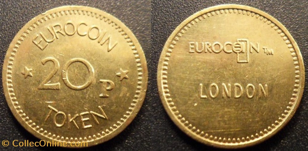 e- J etr Grande Bretagne Eurocoin 20P Token London monnaies paranumismatique jetons poids e j etr grande bretagne eurocoin 20p token london