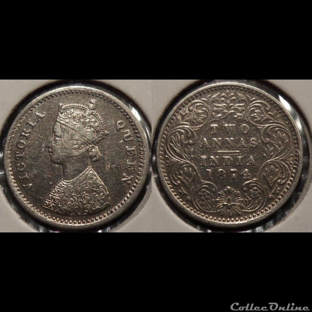 Indes Britannique 2 Annas 1874 monnaie monde colony indes britannique 2 annas 1874