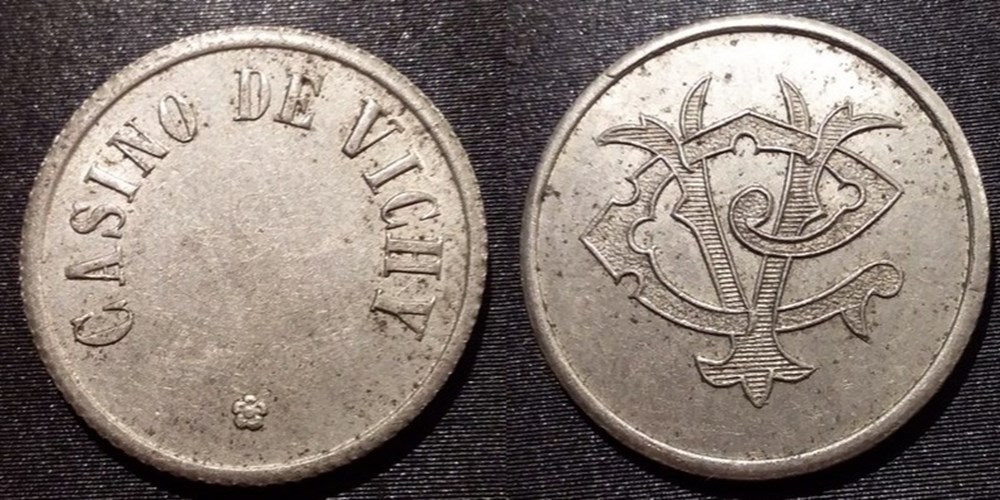 j- Jeton casino de VICHY monnaies paranumismatique jetons poids j jeton casino de vichy