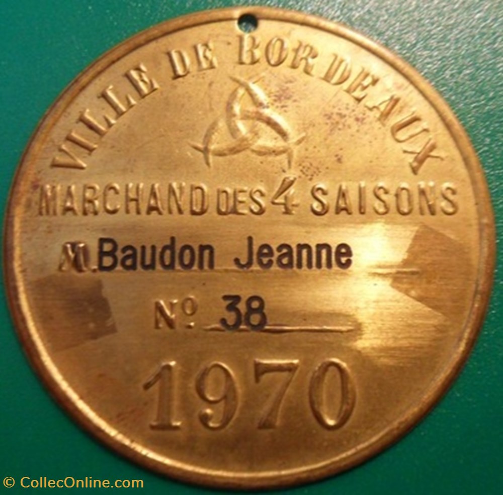 Plaque de métier-BORDEAUX-Marchand des 4 saisons 1970 divers plaque de metier bordeaux marchand des 4 saisons 1970
