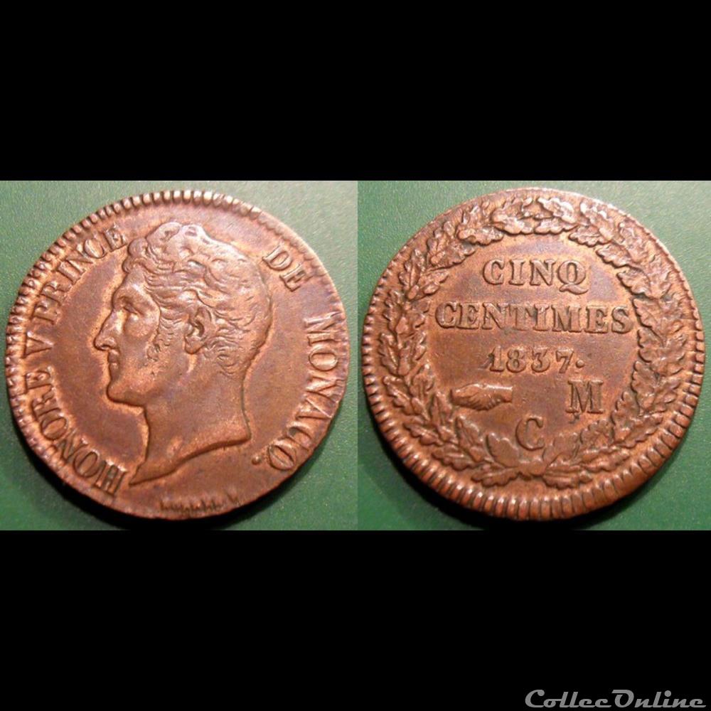 Monaco 5 centimes 1837 monnaie monde monaco 5 centimes 1837