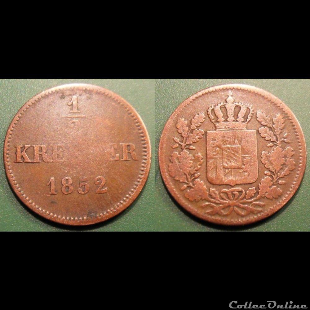 Allemagne Bavière 1/2 Kreuzer 1852 monnaie monde allemagne baviere 1 2 kreuzer 1852