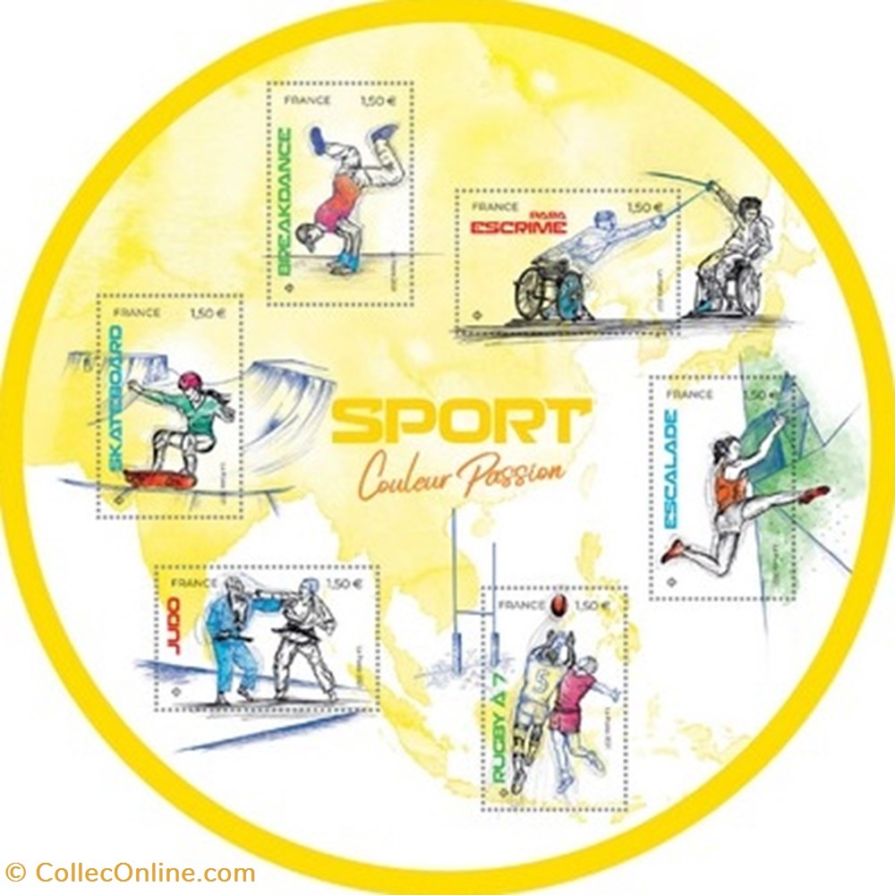 europe france 2021 bloc 6 timbres sports couleur passion