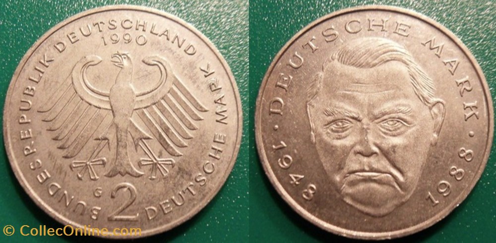 2 Deutsche Mark 1990 Ludwig Erhard monnaie monde allemagne 2 deutsche mark 1990 ludwig erhard