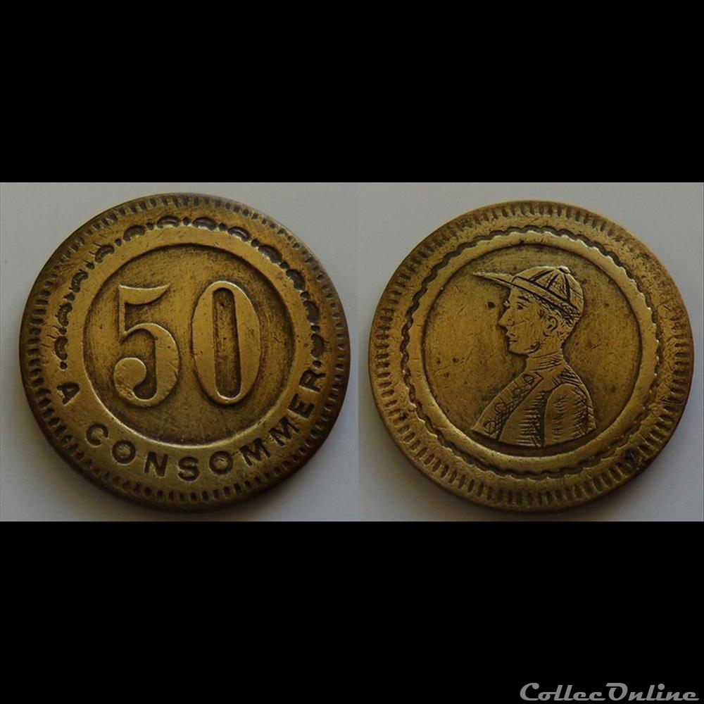 f- Jeton à consommer 50 C. jockey monnaie mereaux f jeton a consommer 50 c jockey