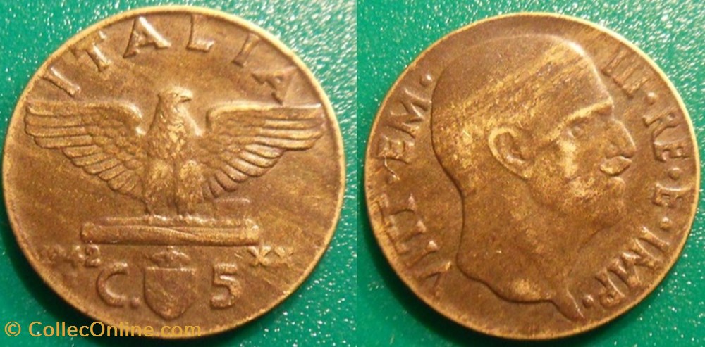 5 Centesimi 1942 monnaie monde italie 5 centesimi 1942