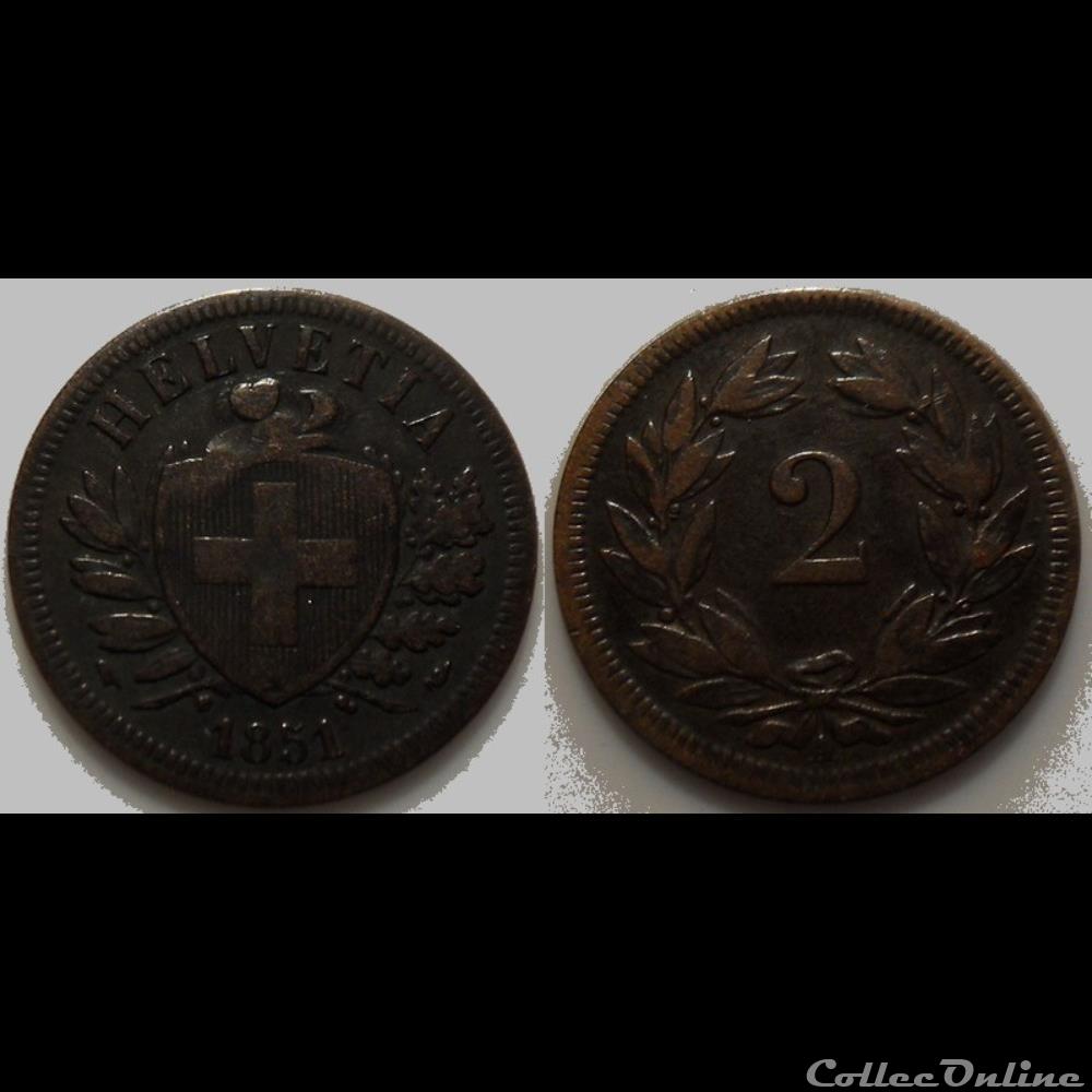 Suisse 2 Rappen 1851 monnaie monde moderne suisse 2 rappen 1851