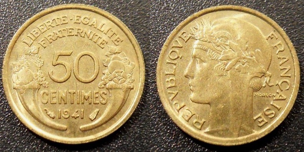 monnaies monde france gc 50 centimes morlon 1941 18mm 2g