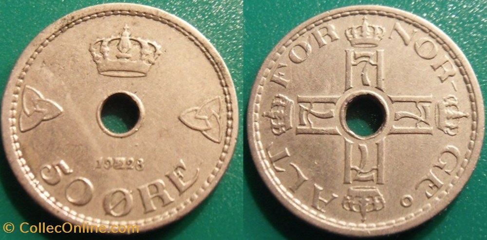 50 Ore 1928 monnaie monde norvege 50 ore 1928