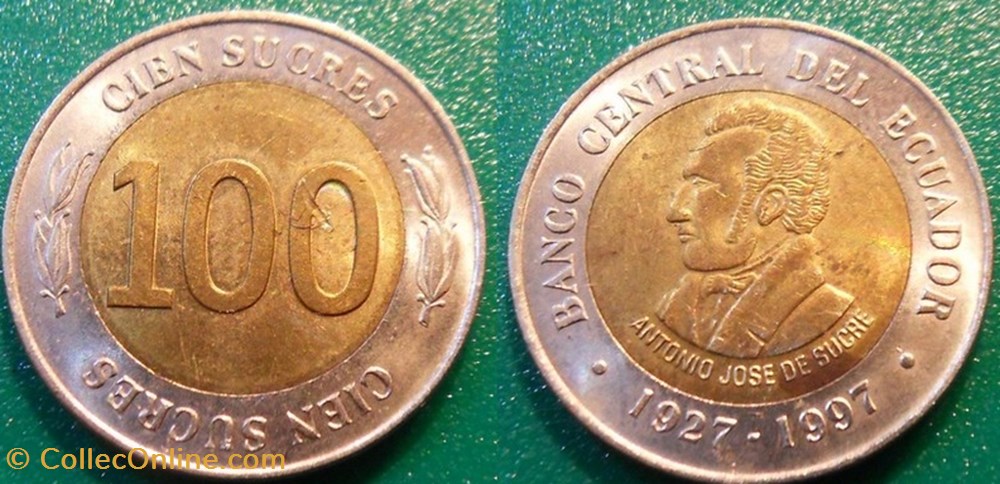 monnaie monde equateur 100 sucres 1997