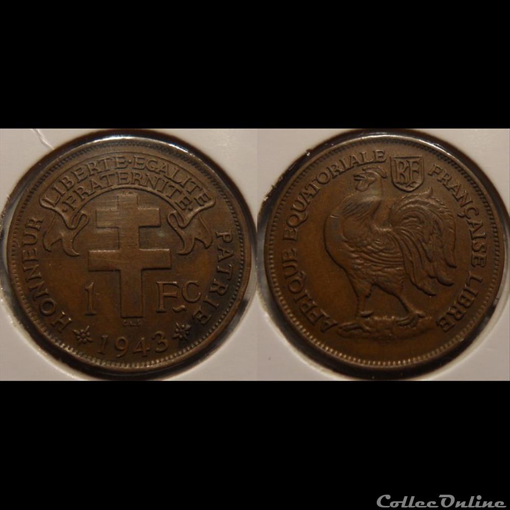 Afrique Equatoriale Française - Libre 1 franc 1943 (Prétoria) monnaie france colony afrique equatoriale francaise libre 1 franc 1943 pretoria