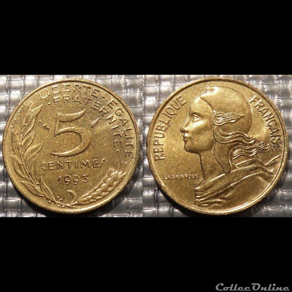 Cf 5 centimes Marianne 1993 17mm 2g monnaie france moderne cf 5 centimes marianne 1993 17mm 2g