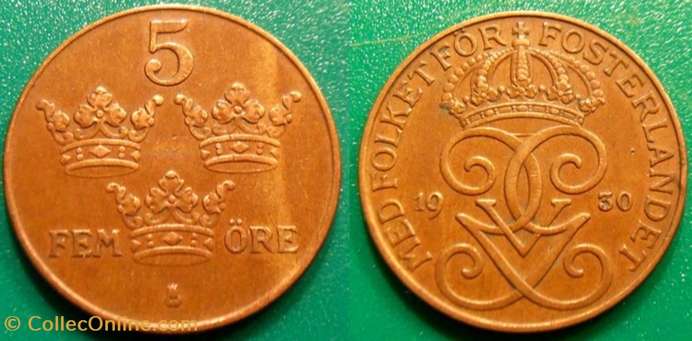 5 Ore 1930 monnaie monde suede 5 ore 1930