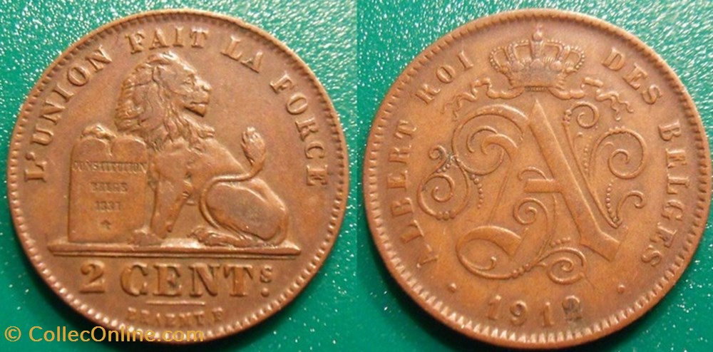 Belgique 2 Centimes 1912 des Belges monnaie monde belgique 2 centimes 1912 des belges