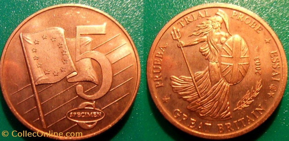 e- J etr Grande Bretagne Spécimen Essai 5 C. 2003 monnaie jeton mereaux e j etr grande bretagne specimen essai 5 c 2003