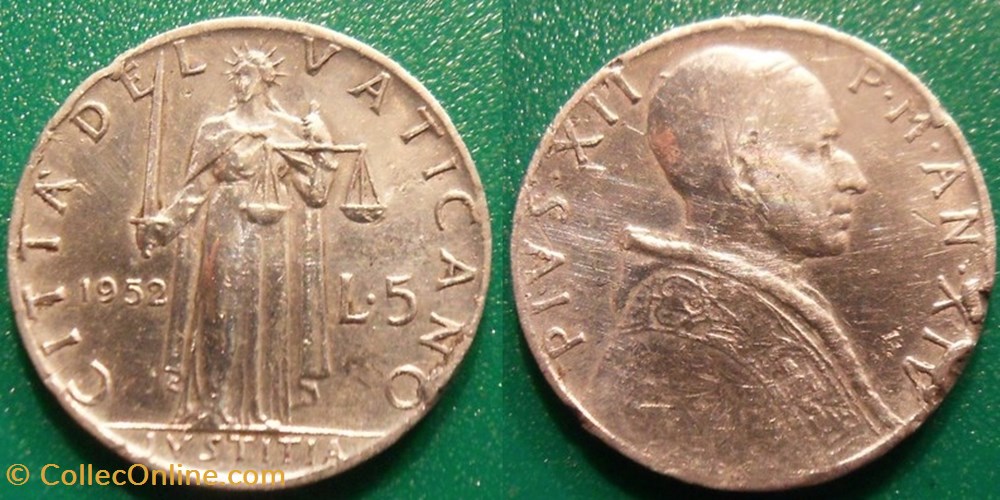 monnaie monde vatican 5 lires 1952 pie xii