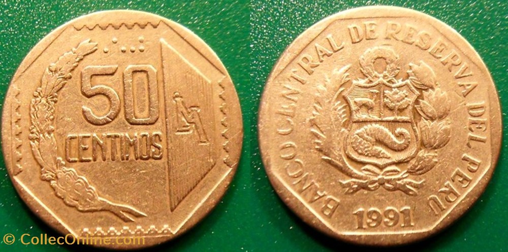 monnaie monde perou 50 centimos 1991 petits points braille