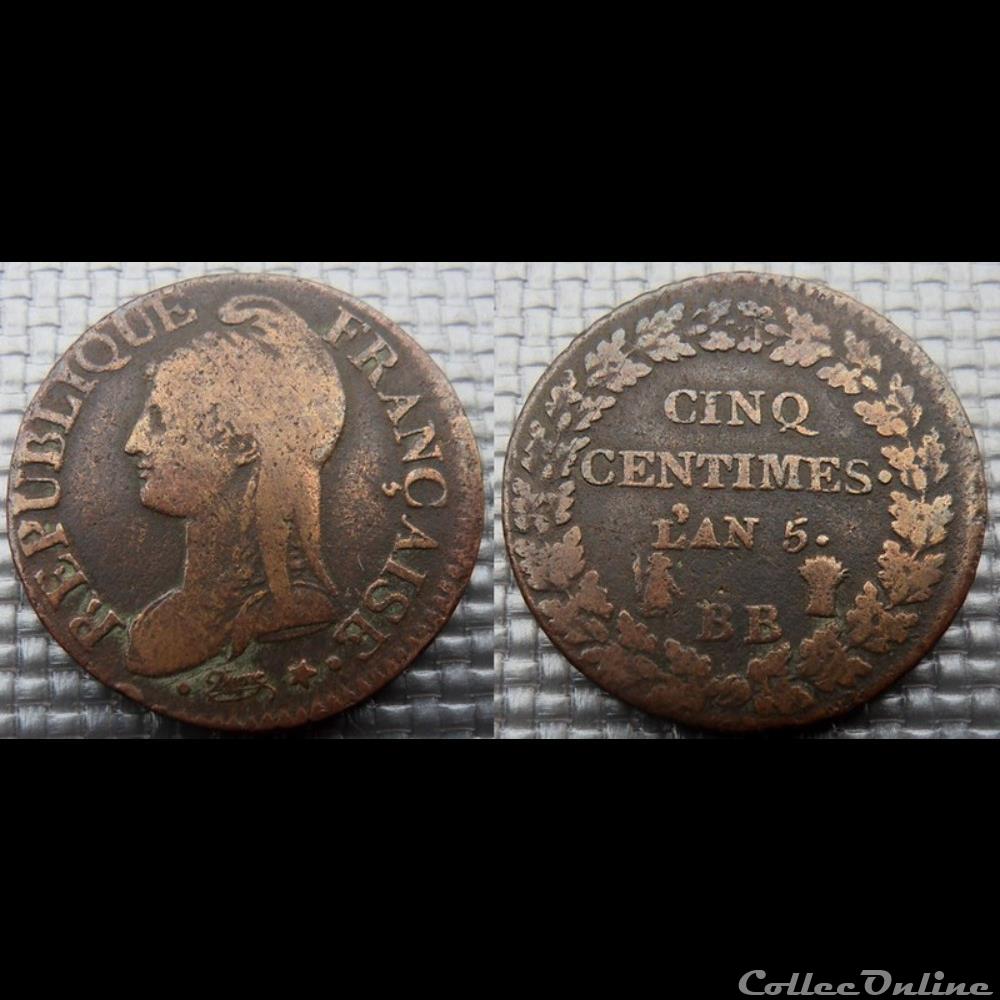 C Directoire/Consulat cinq Centimes Dupré An 5 BB monnaie france moderne c directoire consulat cinq centimes dupre an 5 bb