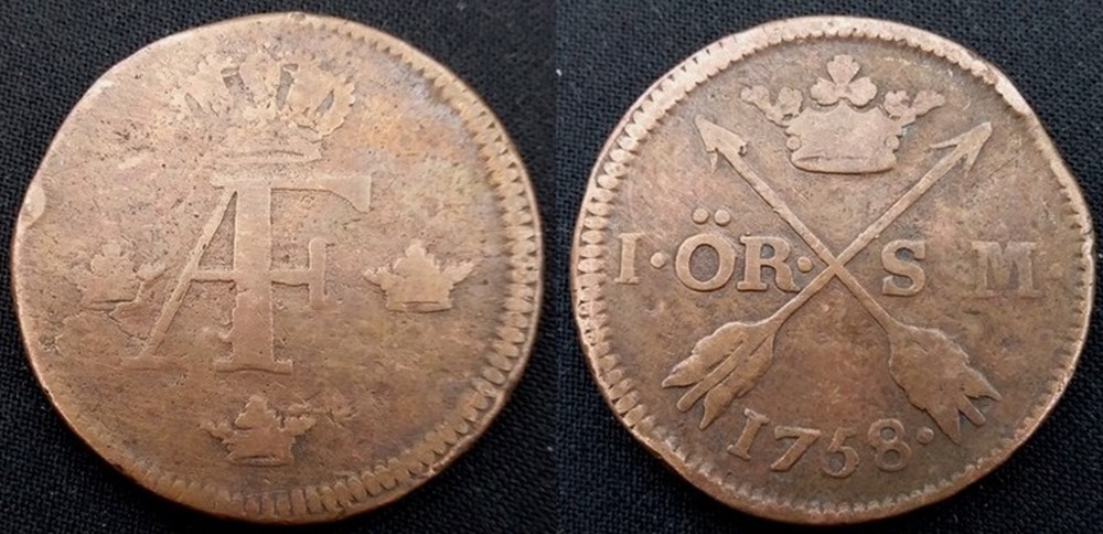 Suède 1 Ore 1758 monnaies monde suede 1 ore 1758