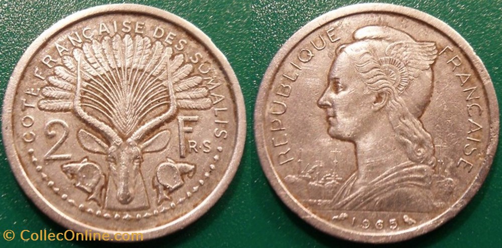 Djibouti- Cote Française des Somalis 2 francs 1965 chouette monnaie france colony djibouti cote francaise des somalis 2 francs 1965 chouette