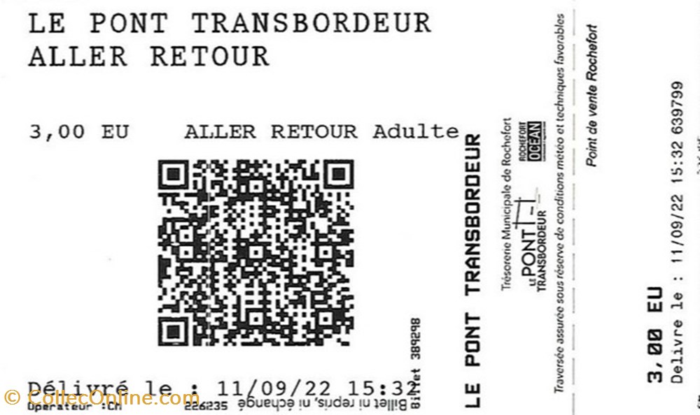 Rochefort - le Pont Transbordeur documents anciens tickets entree rochefort le pont transbordeur