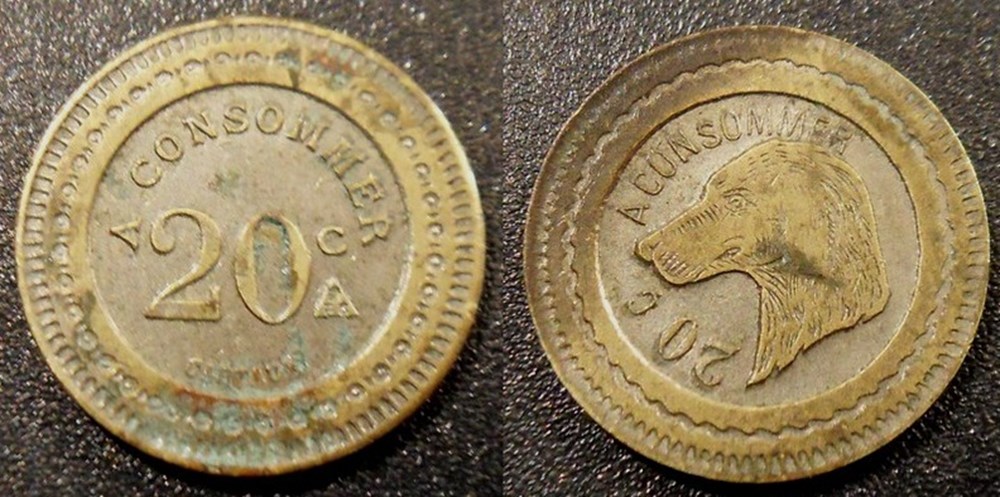 f- Jeton à consommer 20c. tête de chien monnaies paranumismatique jetons poids f jeton a consommer 20c tete de chien