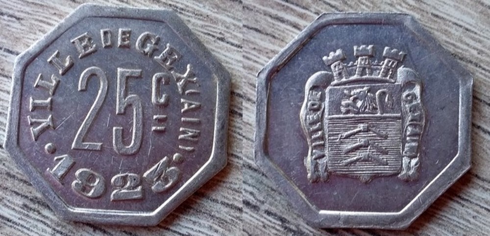 p- MN Gex 25 C Alu 1923 Elie:10.3 monnaies paranumismatique jetons poids p mn gex 25 c alu 1923 elie 10 3