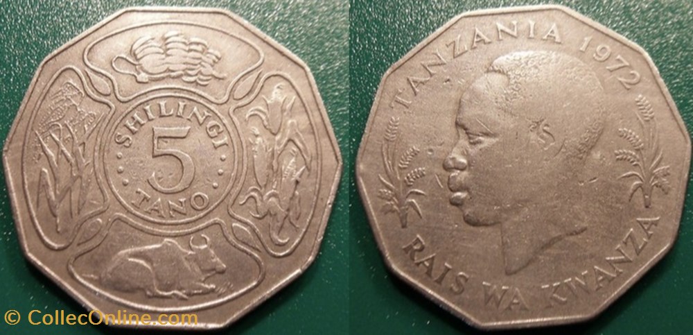 5 Shilingi 1972 monnaie monde tanzanie 5 shilingi 1972