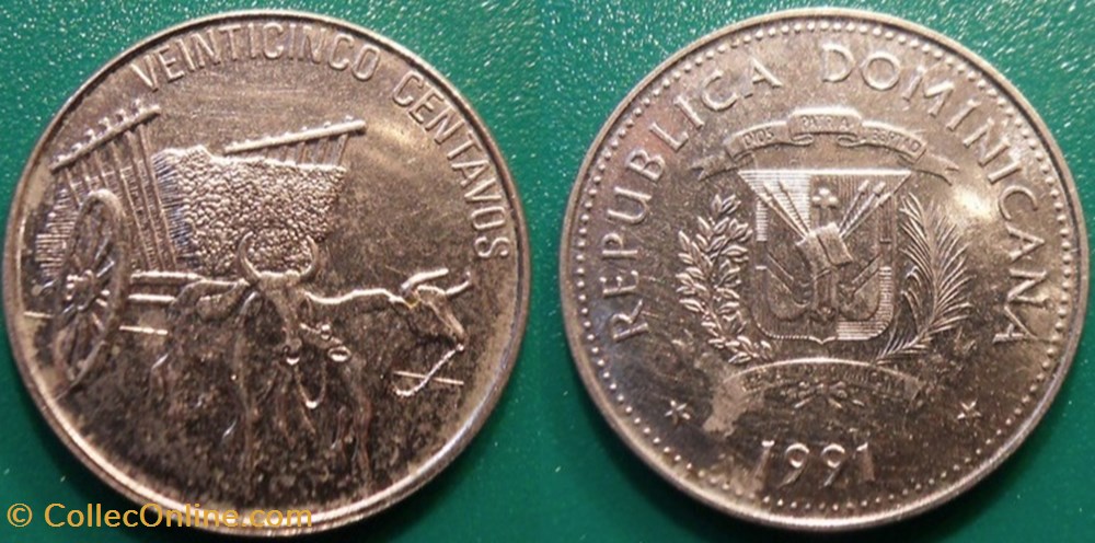 25 Centavos 1991 monnaie monde republique dominicaine 25 centavos 1991