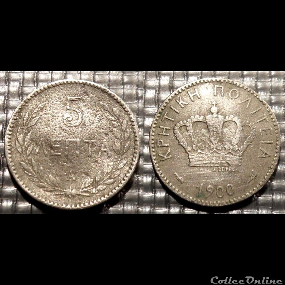 Grèce - Crète 5 Lepta 1900 monnaie monde romaine grece crete 5 lepta 1900
