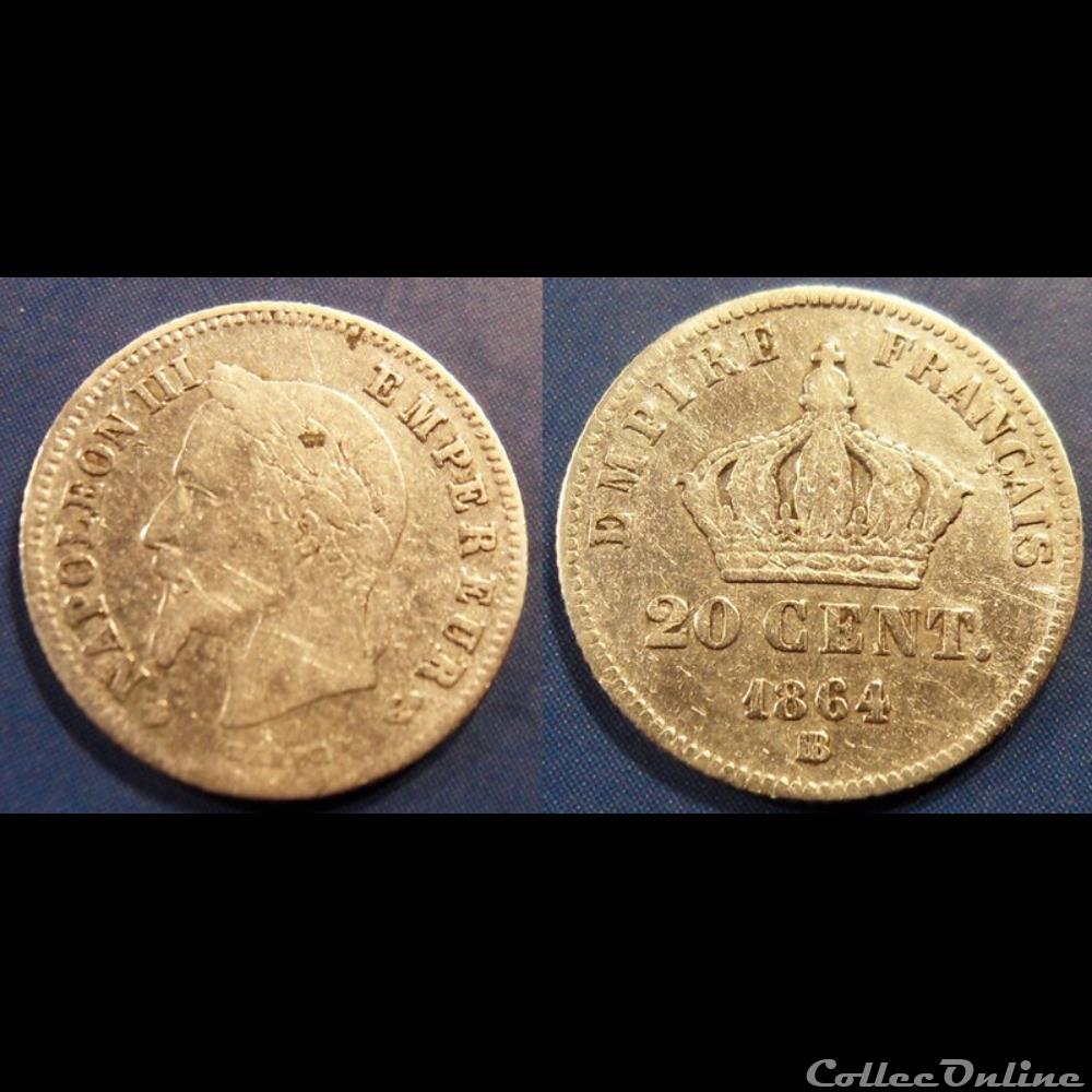 N-Napoleon III Empereur 20 centimes lauré petit modèle 1864 BB monnaie france moderne n napoleon iii empereur 20 centimes laure petit modele 1864 bb