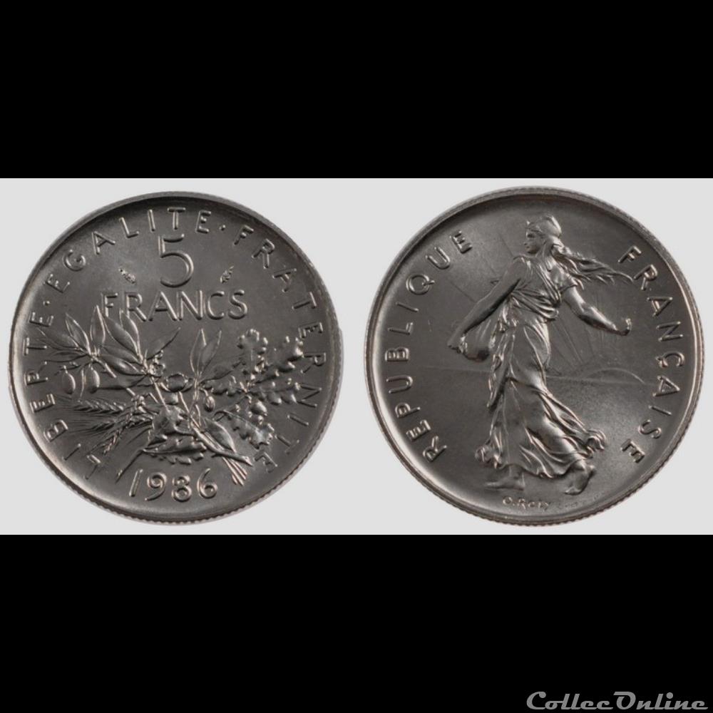 monnaie france moderne kg 5 francs semeuse 1986 29mm 10g