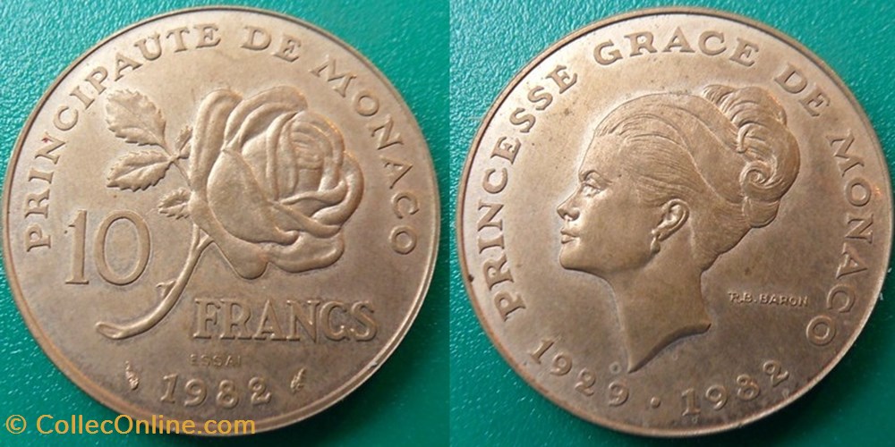 10 Francs 1982 Essai Décès de la Princesse Grace de Monaco monnaie monde 10 francs 1982 essai deces de la princesse grace de monaco
