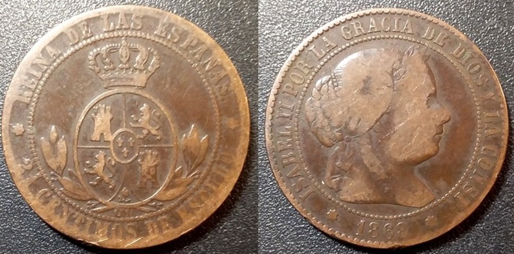 Espagne 2 1/2 Centimos 1868 monnaies monde espagne 2 1 2 centimos 1868