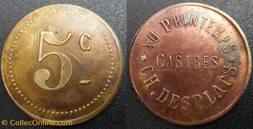 p- MN Castres - AU PRINTEMPS - CH. DESPLATS 5 Centimes Elie:20.1 monnaies paranumismatique jetons poids p mn castres au printemps ch desplats 5 centimes elie 20 1