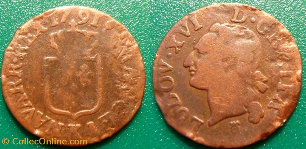 monnaies france royales j1 louis xvi liard 1791 k