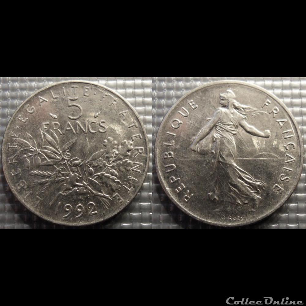 Kg 5 francs Semeuse 1992 29mm 10g monnaie france moderne kg 5 francs semeuse 1992 29mm 10g
