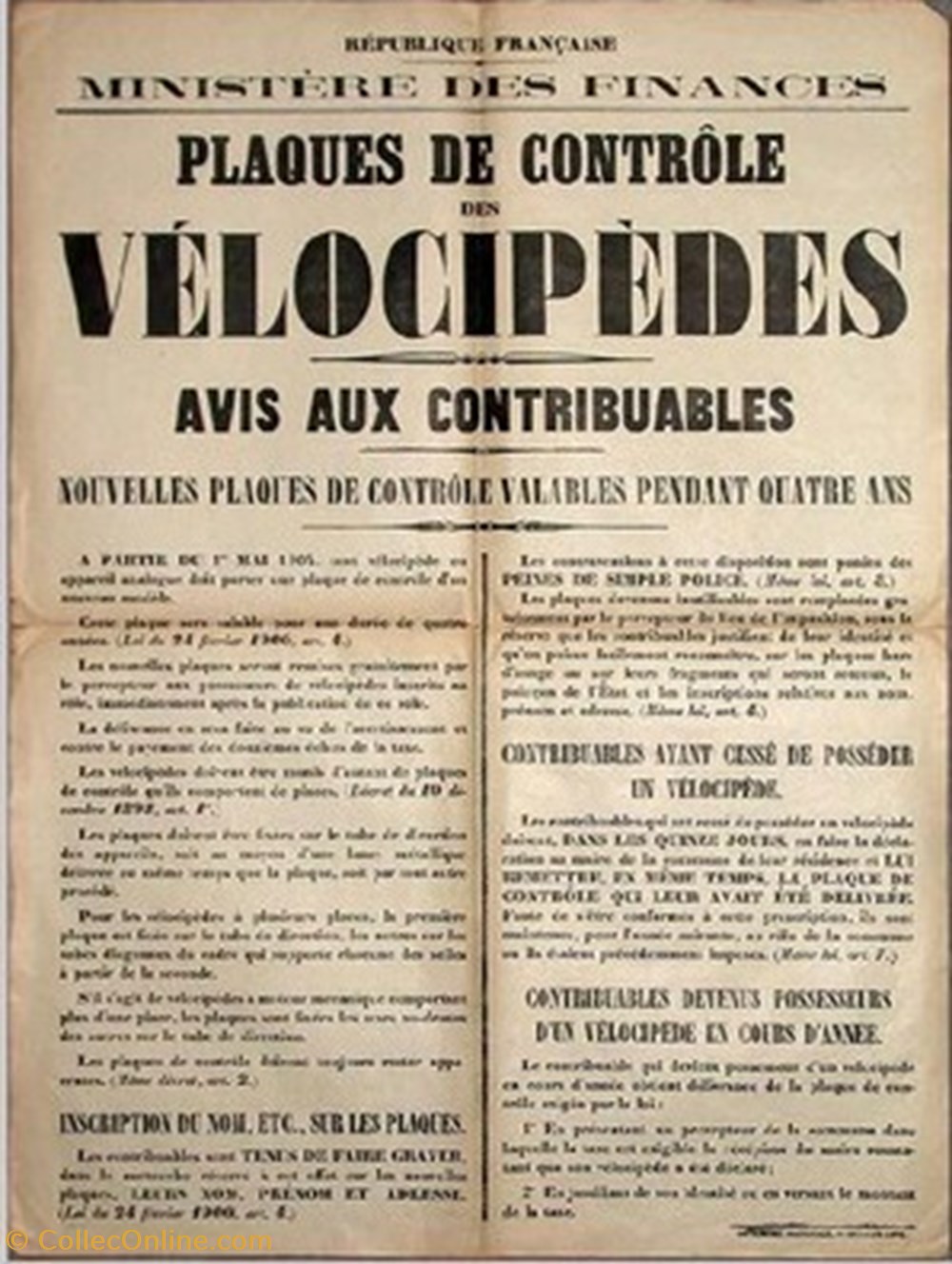 transports avis aux contribuables plaques de controle des velocipedes