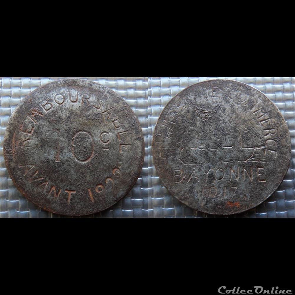 p- MN Bayonne 10 C. 1917 Fe Elie:10.2 monnaies paranumismatique jetons poids p mn bayonne 10 c 1917 fe elie 10 2