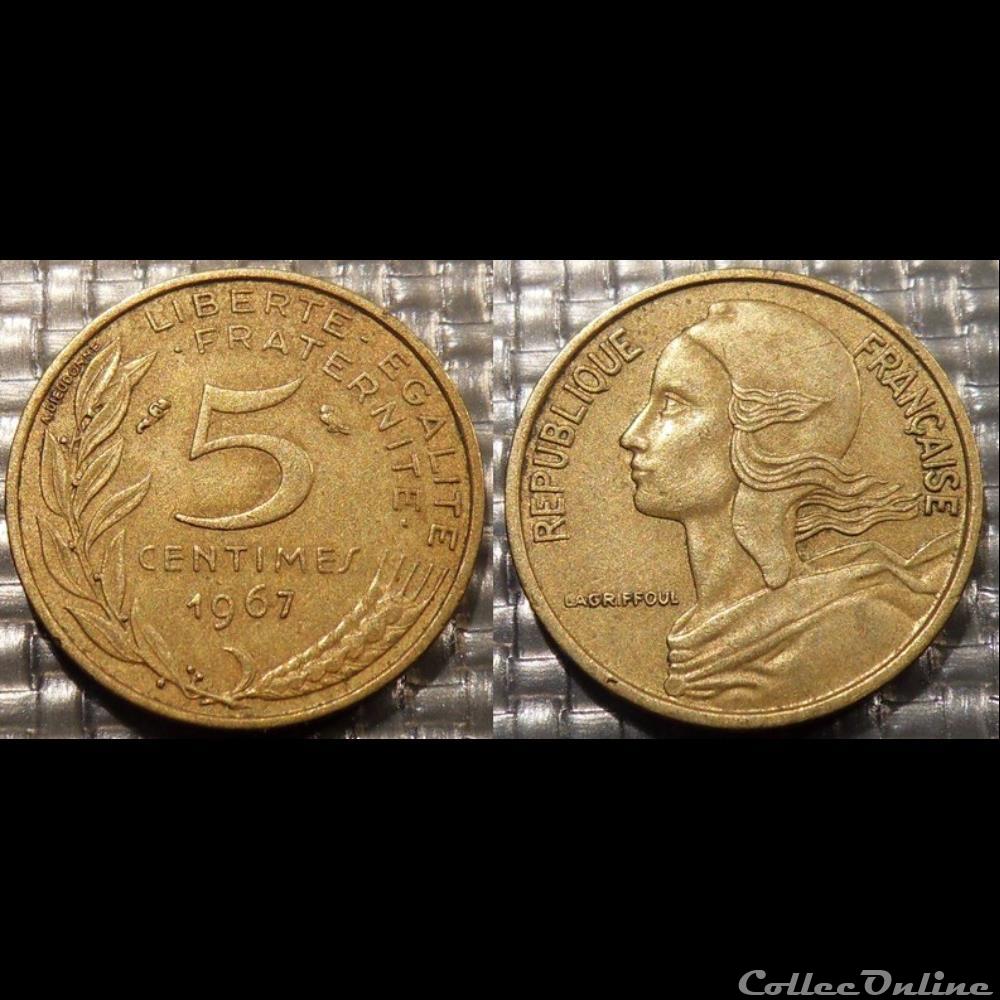 Cf 5 centimes Marianne 1967 17mm 2g monnaie france moderne cf 5 centimes marianne 1967 17mm 2g