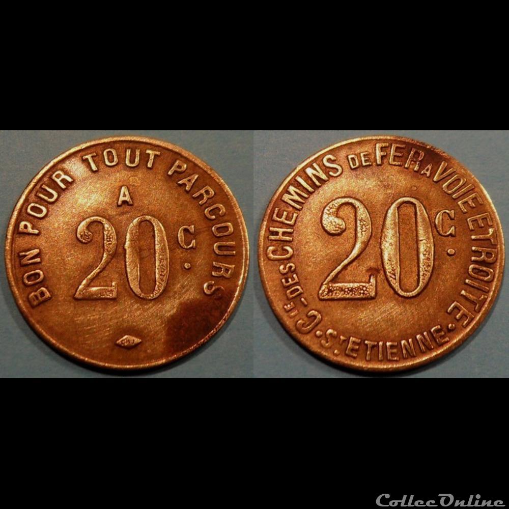 n- jeton Transport Saint Etienne 20 Cent ND Cie des Chemins de Fer monnaie mereaux n jeton transport saint etienne 20 cent nd cie des chemins de fer