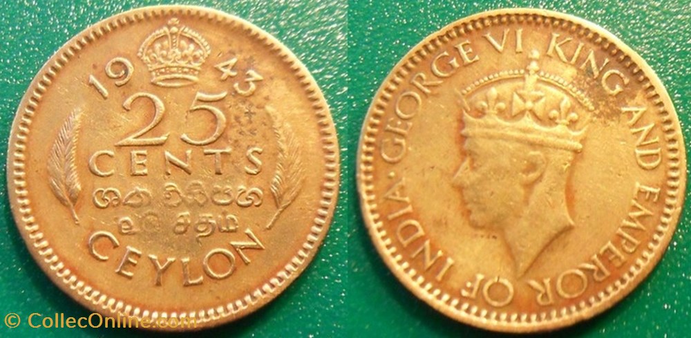 25 Cents 1943 monnaie monde sri lanka 25 cents 1943