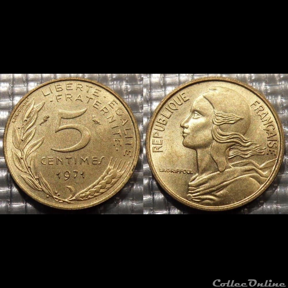 Cf 5 centimes Marianne 1971 17mm 2g monnaie france moderne cf 5 centimes marianne 1971 17mm 2g