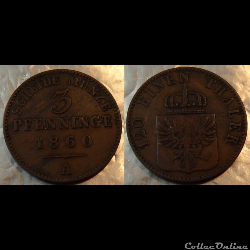 monnaies monde allemagne prusse 3 pfenninge 1860 a
