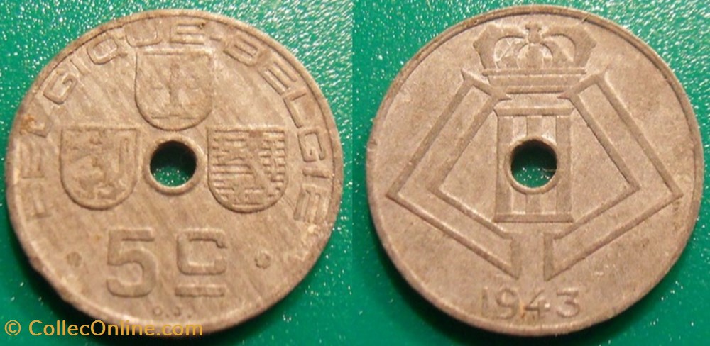monnaie monde 5 centimes 1943 belgique belgie