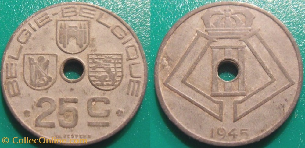 monnaie monde 25 centimes 1945 belgie belgique