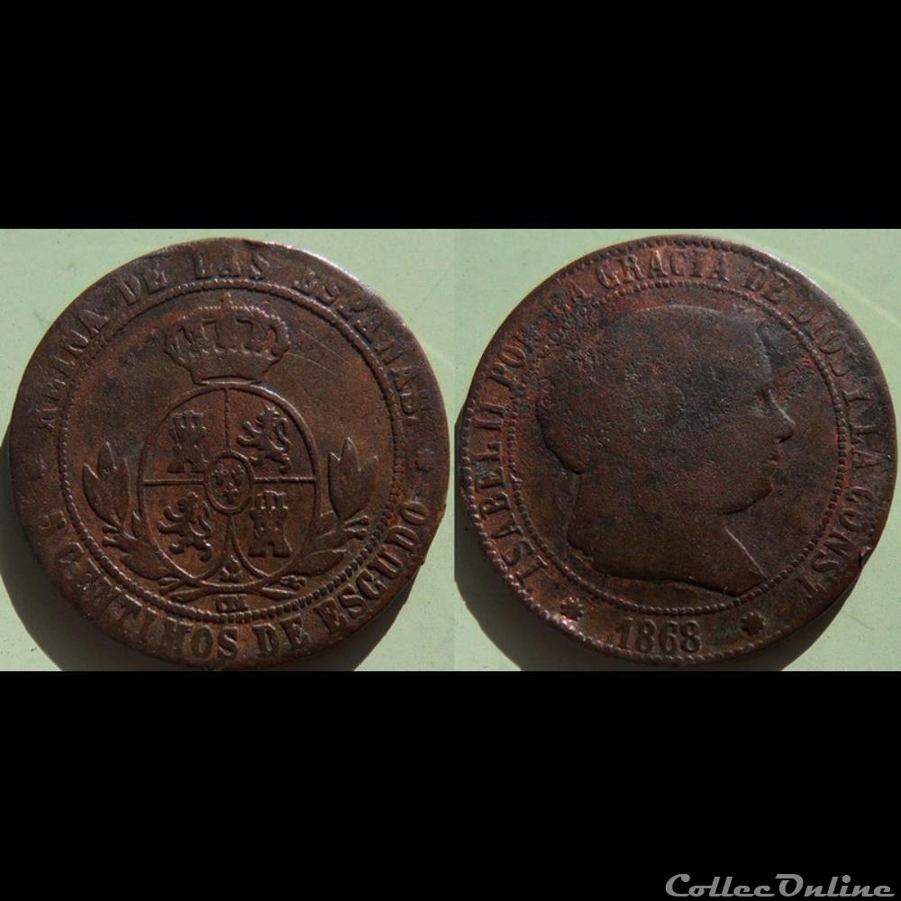 Espagne 5 centimos 1868 monnaie monde espagne 5 centimos 1868